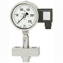 Diaphragm seal model 990.30 with directly mounted Bourdon tube pressure gauge with electrical output signal model PGT23.100